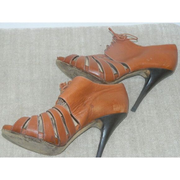 Guiseppe‎ Zanotti Shoe Size 8 EU 38 Brown Cage Open Toe Zip Back Brown Heel - Picture 8 of 10